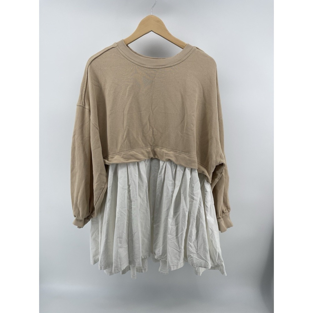 Free People Women Small Boho Layered Sweatshirt Dress Beige